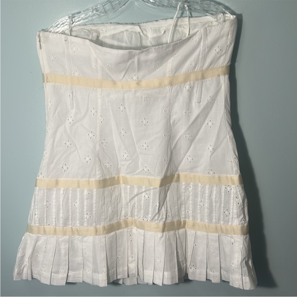Kimchi Blue Large Dress Violetta Eyelet Strapless Mini lined ivory bows pleats - Picture 5 of 14